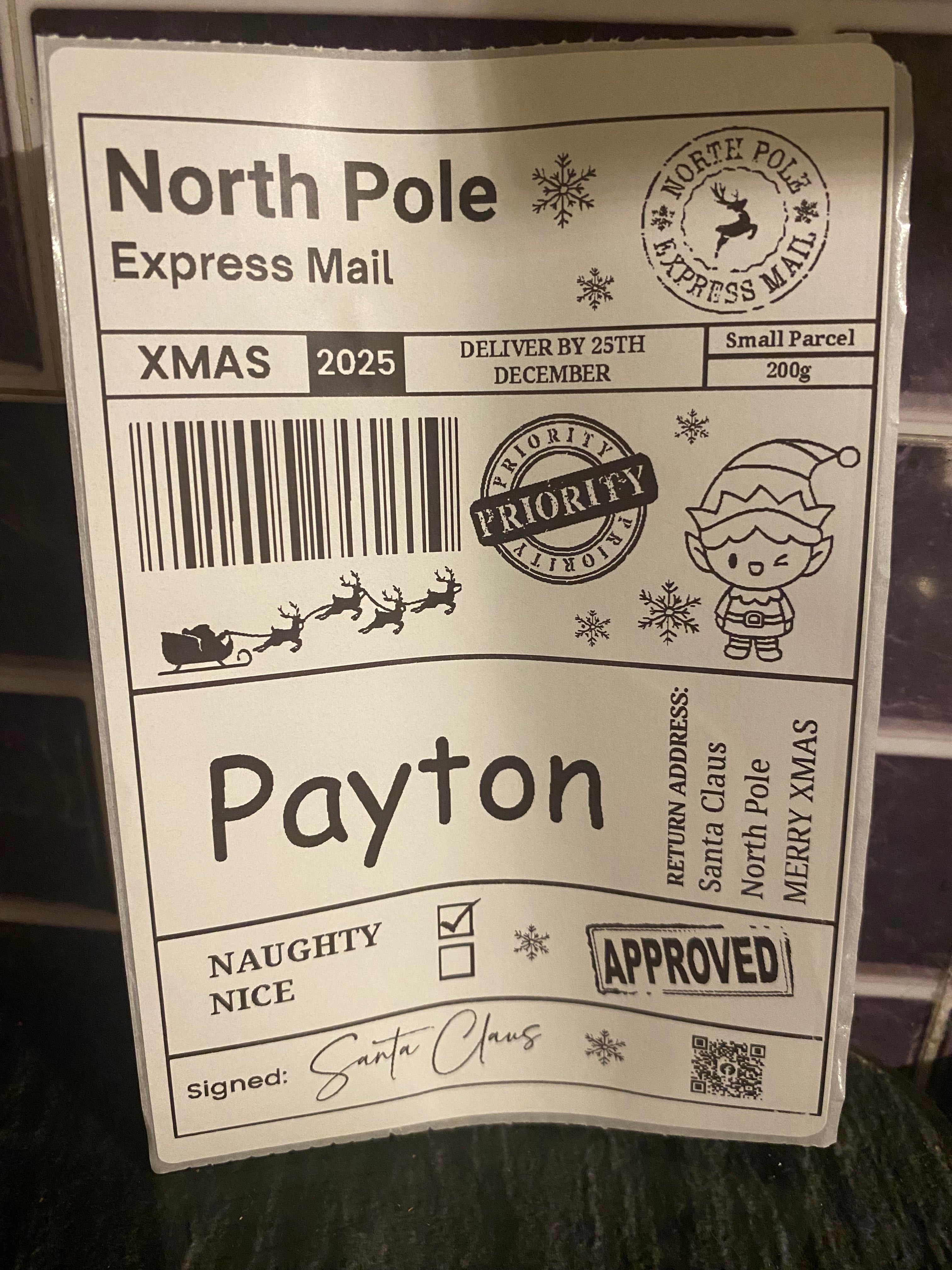 10 x Personalised Santa Shipping labels