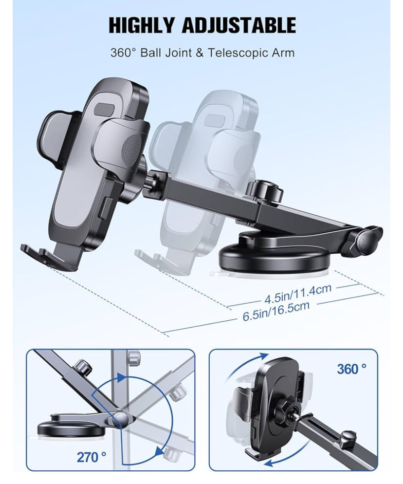 Multi fit phone holder - dash board , windscreen, air vents - adjustable