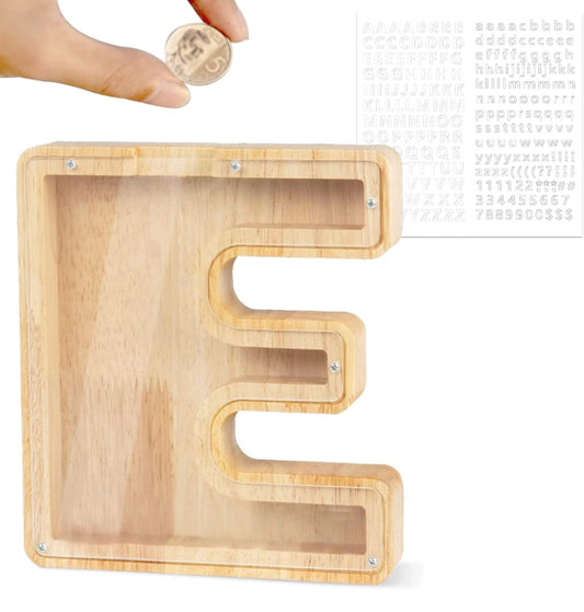 E wooden money box