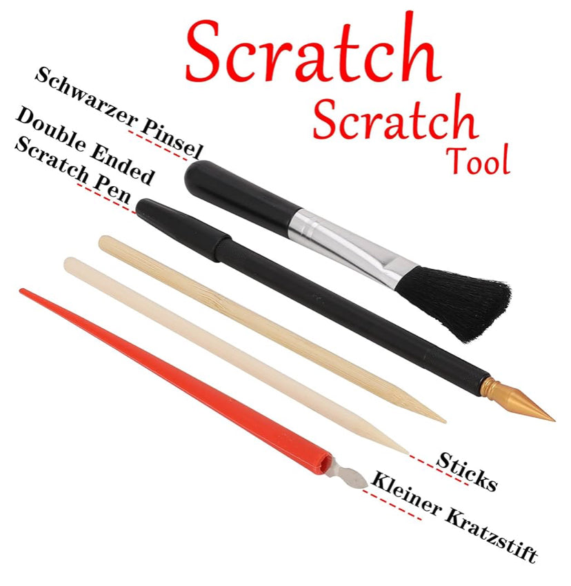 12 sheet scratch art kit with tools - 8 x A4 4 x A5 plus tools