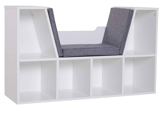 HOMCOM Bookcase Storage Shelf with Cushioned Reading Seat, Cube Bookshelf Organizer for Bedroom Living Room, White , Assembled so no postage x RRP £63.99