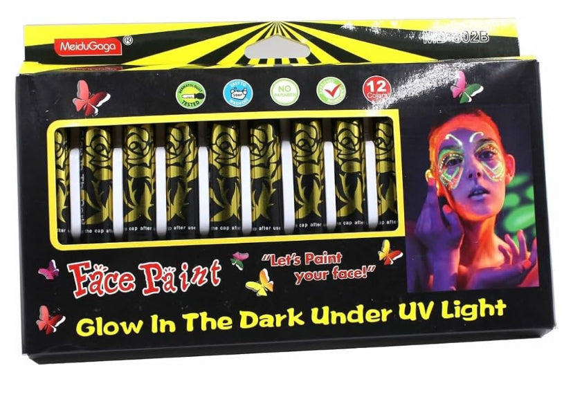 12 pack UV Glow Face Paint pens Black Light Body Paint Fluorescents Makeup Marker for Party Supplies