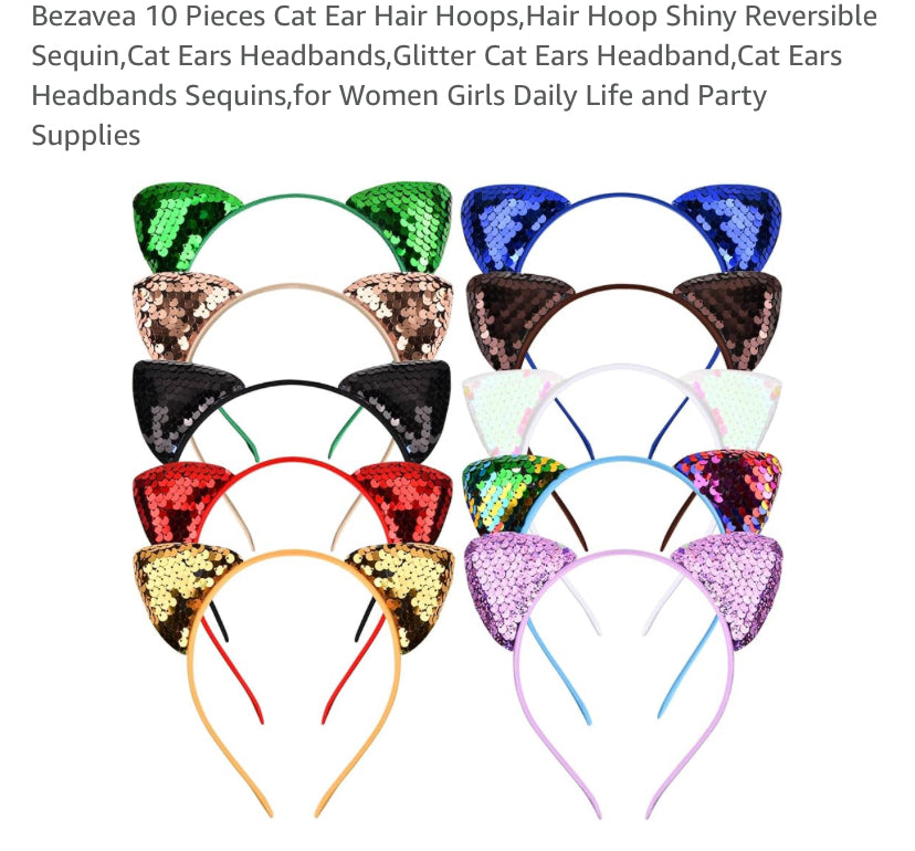 10 pack sequin cat ears headbands