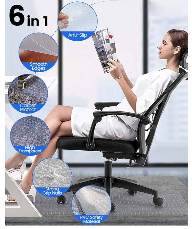 KALAHOL PVC Office Chair Mat for Carpet Floor, 90x120 cm (3'x4') Non-slip Carpet Protector