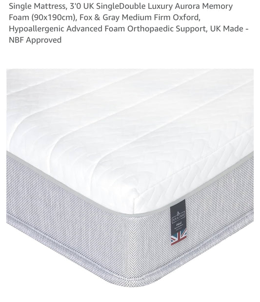 Fox & Gray memory foam single mattress RRP £179