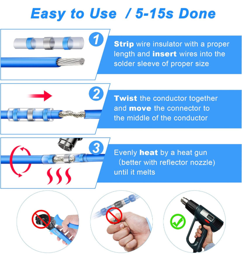 Solder Seal Wire Connectors, Waterproof Heat Shrink Solder Sleeve Self-Solder