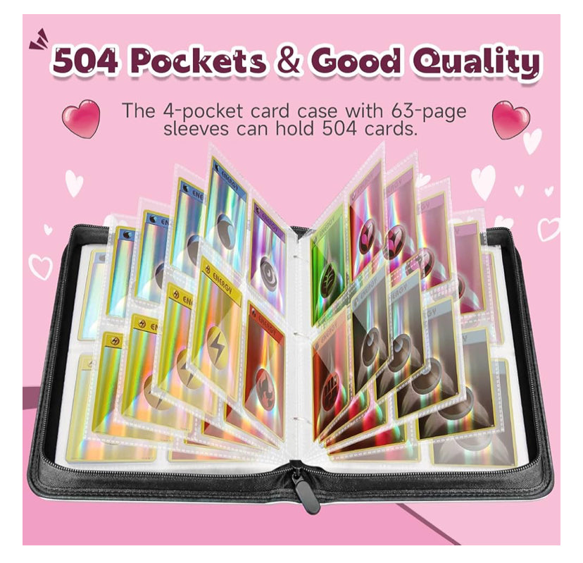 Pink trading card holder / Card Binder 504 Pockets, Trading Zipper Card Album