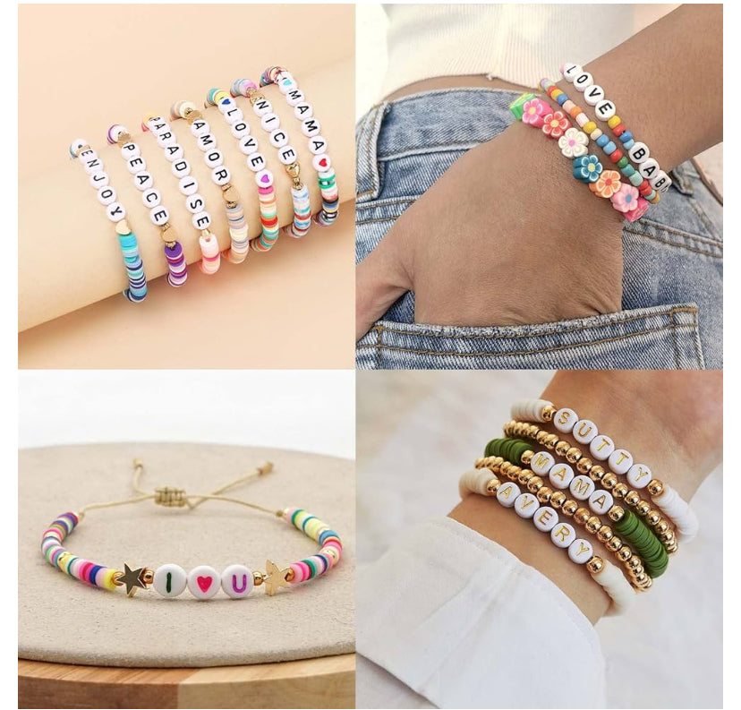 1100 pcs Letters Beads for Friendship Bracelets Making Kit， Alphabet Beads Bracelets Beads for Jewelry Making， Threading Round Heart Beads Star Beads Letter Beads Craft Beads (Gold letters )