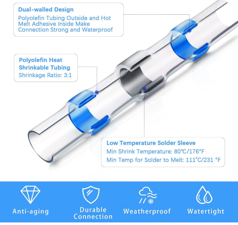 Solder Seal Wire Connectors, Waterproof Heat Shrink Solder Sleeve Self-Solder