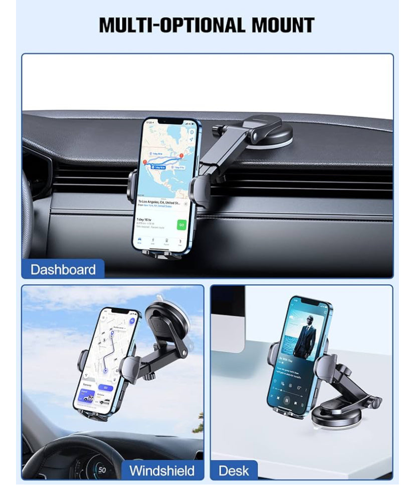 Multi fit phone holder - dash board , windscreen, air vents - adjustable