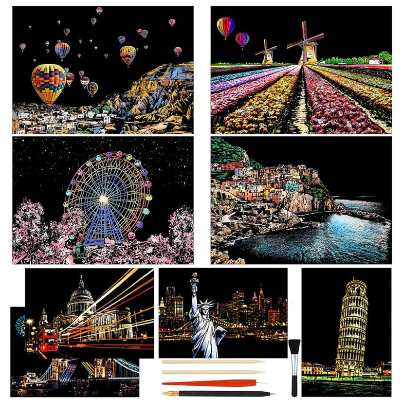 12 sheet scratch art kit with tools - 8 x A4 4 x A5 plus tools