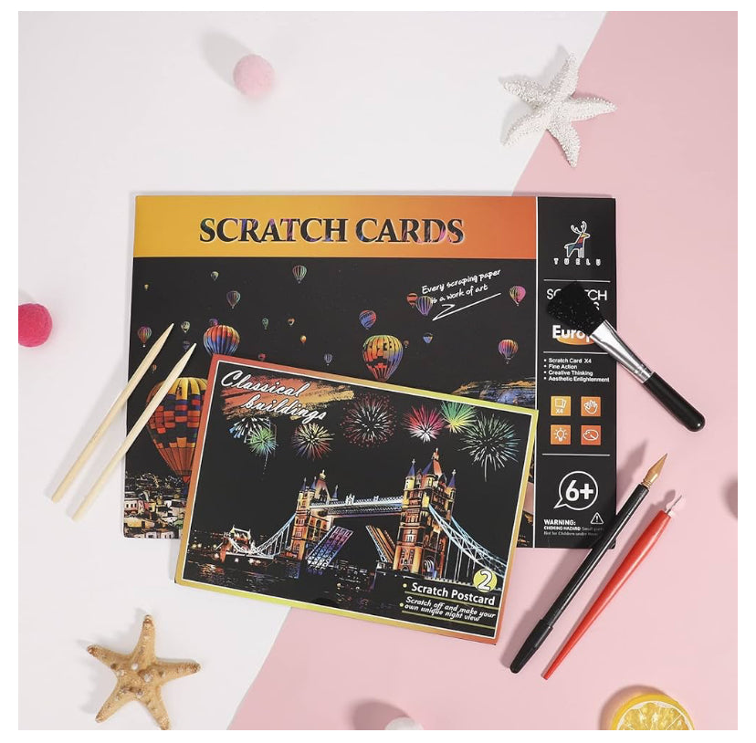12 sheet scratch art kit with tools - 8 x A4 4 x A5 plus tools