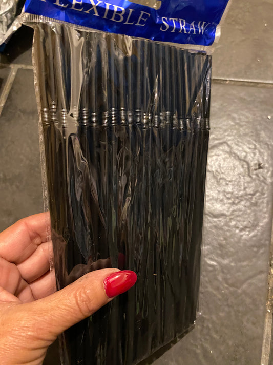 100pk Black plastic straws