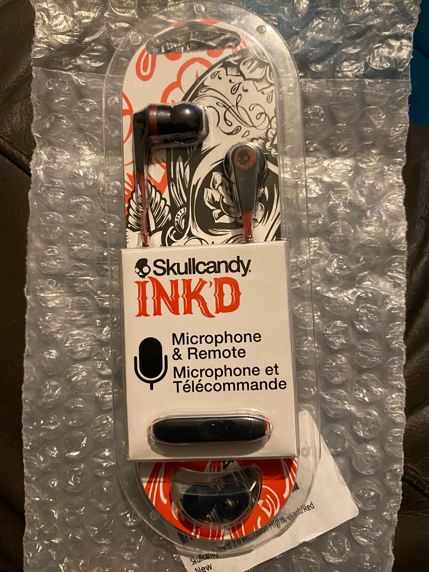 Skullcandy INK’D headphones , with mic for calls - Black and Red